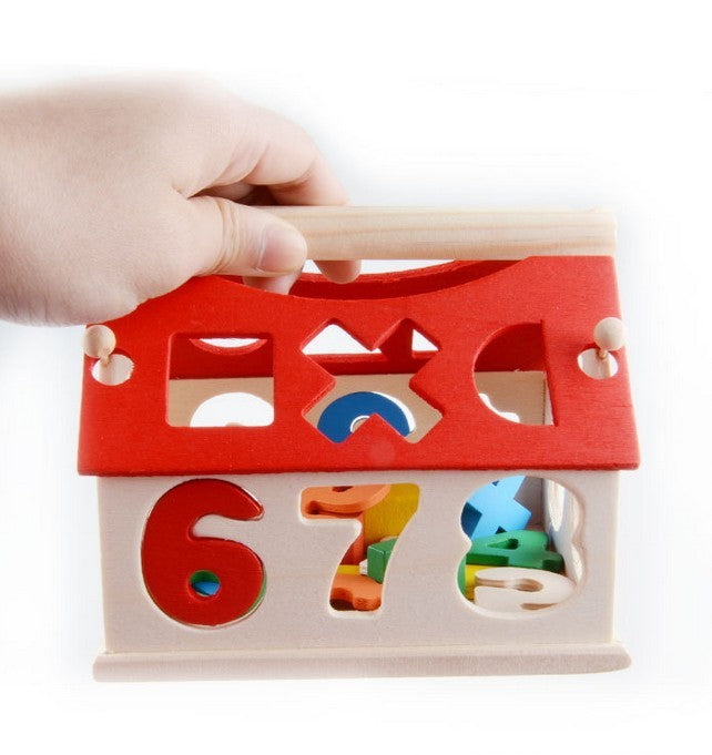 Wooden Shape Sorter House – Numbers & Shapes Learning Toy
