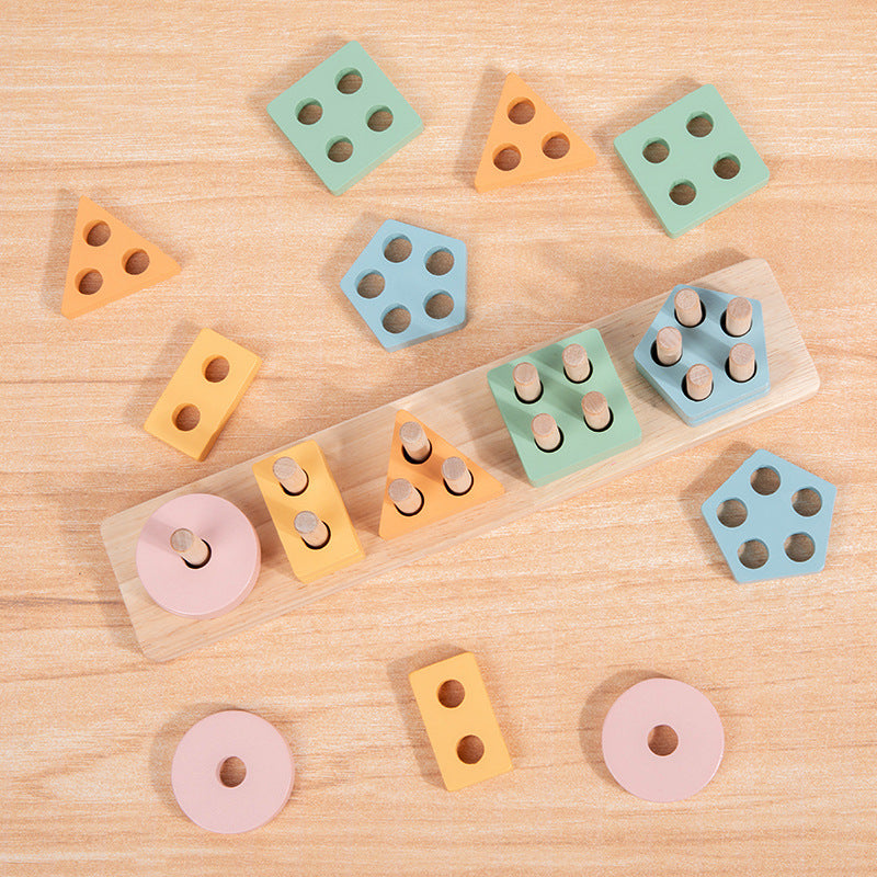 Wooden Montessori Geometric Shape Toy – 5-Column Early Learning Set