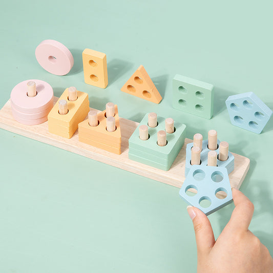 Wooden Montessori Geometric Shape Toy – 5-Column Early Learning Set