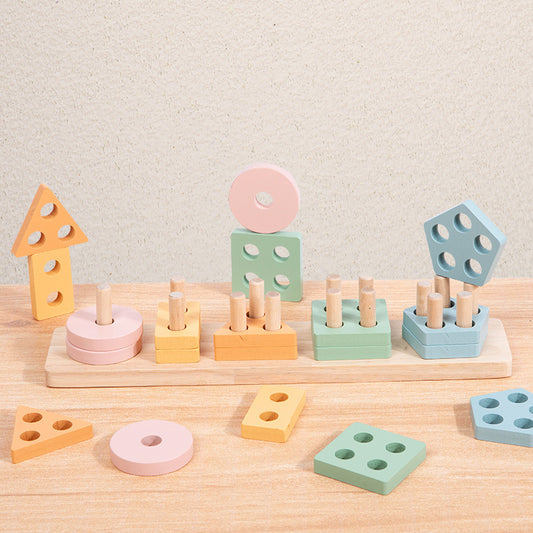 Wooden Montessori Geometric Shape Toy – 5-Column Early Learning Set