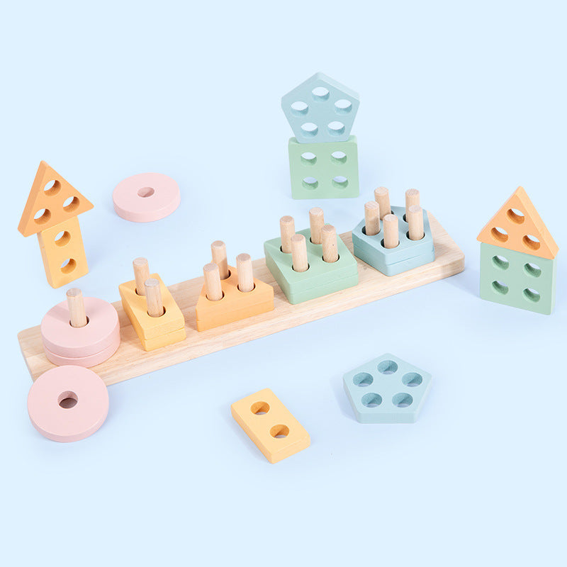 Wooden Montessori Geometric Shape Toy – 5-Column Early Learning Set